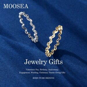 MOOSEA Leaf Moissanite Stackable Rings for Women, 14K White Gold Vermeil Natural Moissanite Rings D Color VVS1 Clarity Lab Created Diamond Wedding Rings for Women Wife Promise Band for Her