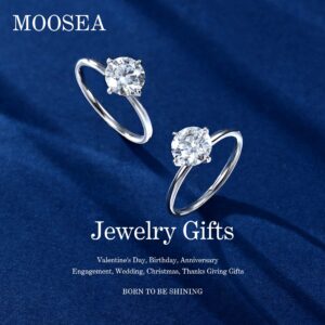 MOOSEA Moissanite Rings for Women, 1.5ct D Color VVS1 Clarity Lab Created Diamond Wedding Rings 14K White Gold Vermeil Compass Setting Moissanite Engagement Rings for Women Anniversary Jewelry Gifts