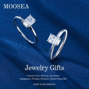 MOOSEA Moissanite Engagement Rings for Women, 1ct D Color VVS1 Clarity Radiant Lab Created Diamond Wedding Rings 14K White Gold Vermeil Moissanite Promise Rings for Her Gifts Anniversary Rings Gifts