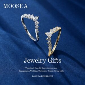 MOOSEA Unique Moissanite Wedding Band for Women, D Color VVS1 Oval and Round Cut Moissanite Rings 14K Yellow Gold Vermeil Moissanite Anniversary Rings for Women Promise Rings for Her