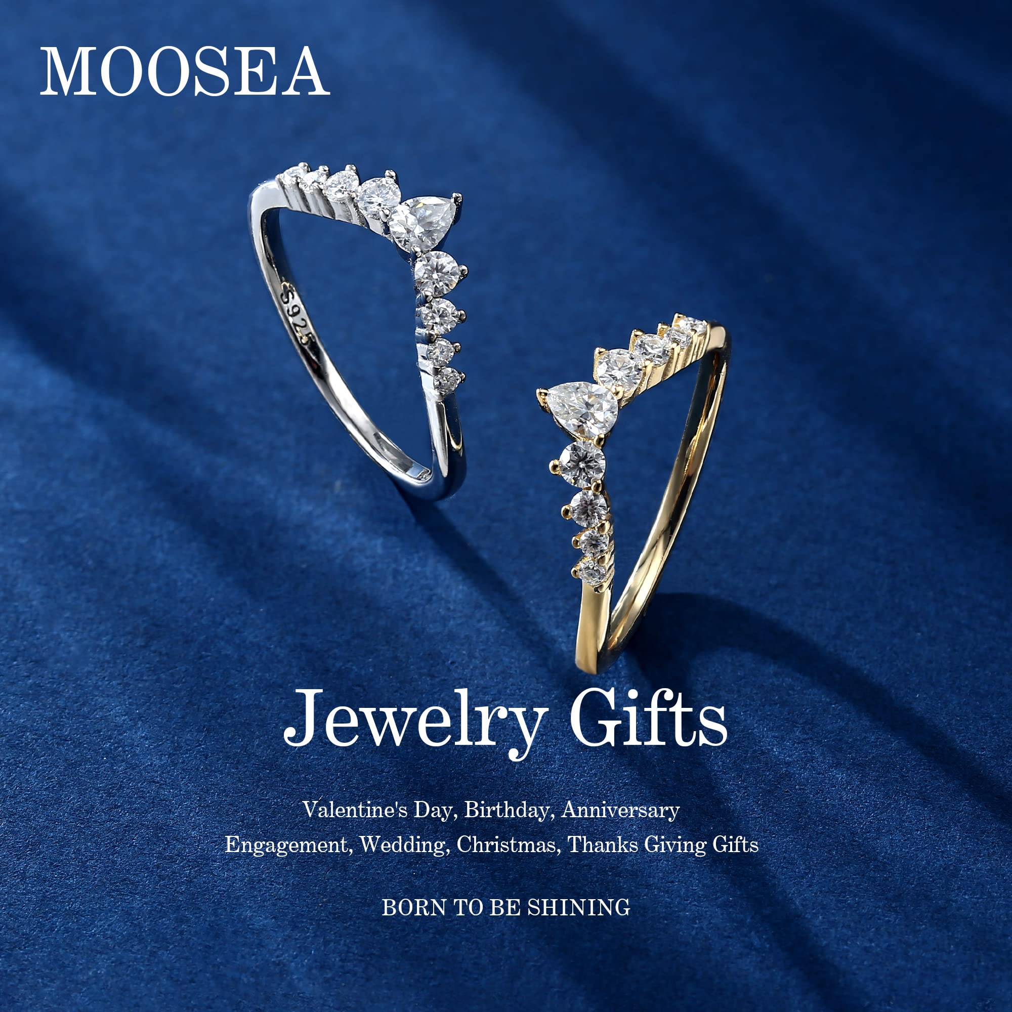 MOOSEA Unique Moissanite Wedding Band for Women, D Color VVS1 Oval and Round Cut Moissanite Rings 14K Yellow Gold Vermeil Moissanite Anniversary Rings for Women Promise Rings for Her