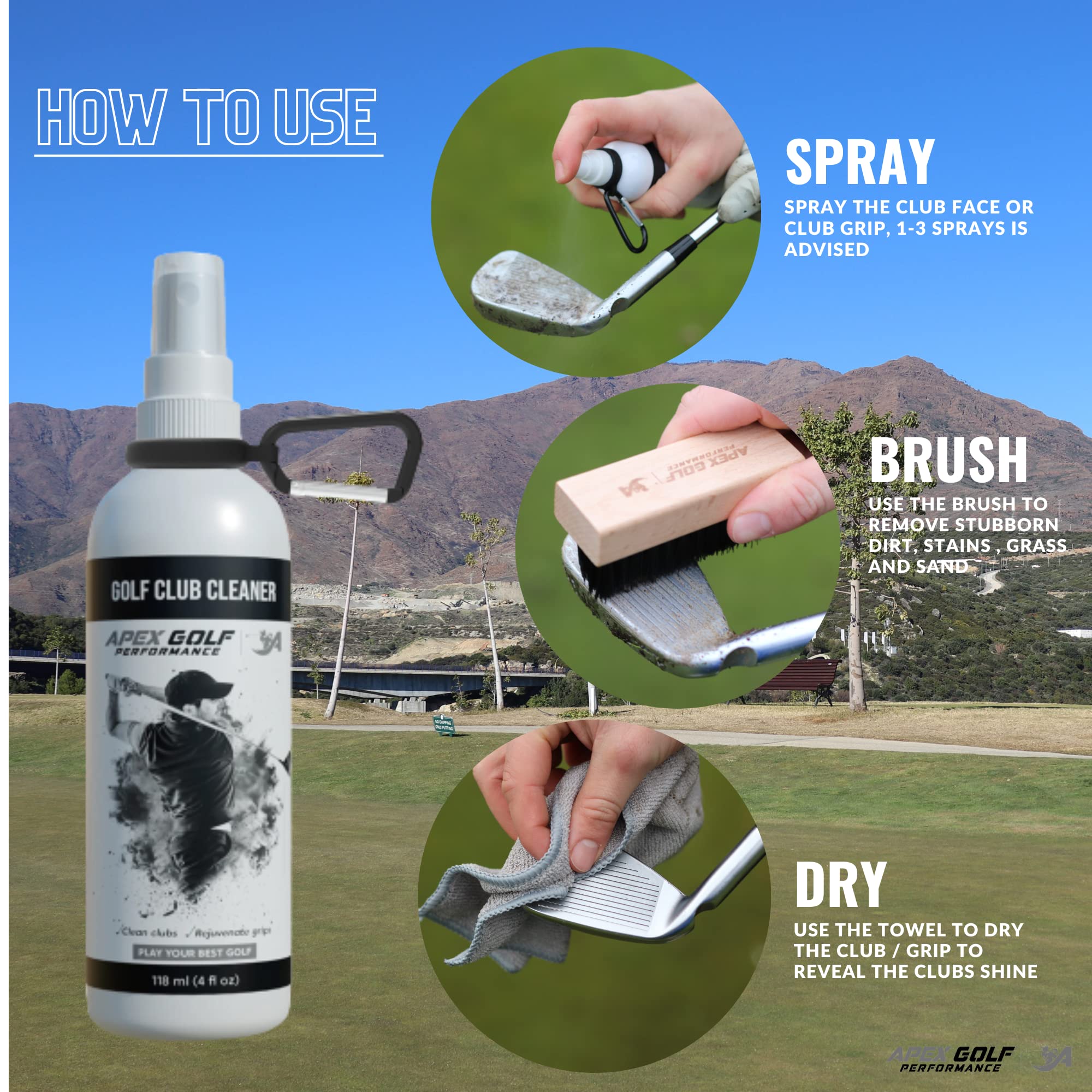 Golf Club Cleaner (236ml) with Golf Club Brush Golf Cleaning Kit Golf Club Brush Groove Cleaner/Golf Club Cleaner Brush. Golf Iron Cleaner/Club Cleaner - Golf Stocking Stuffers, Golf Eraser