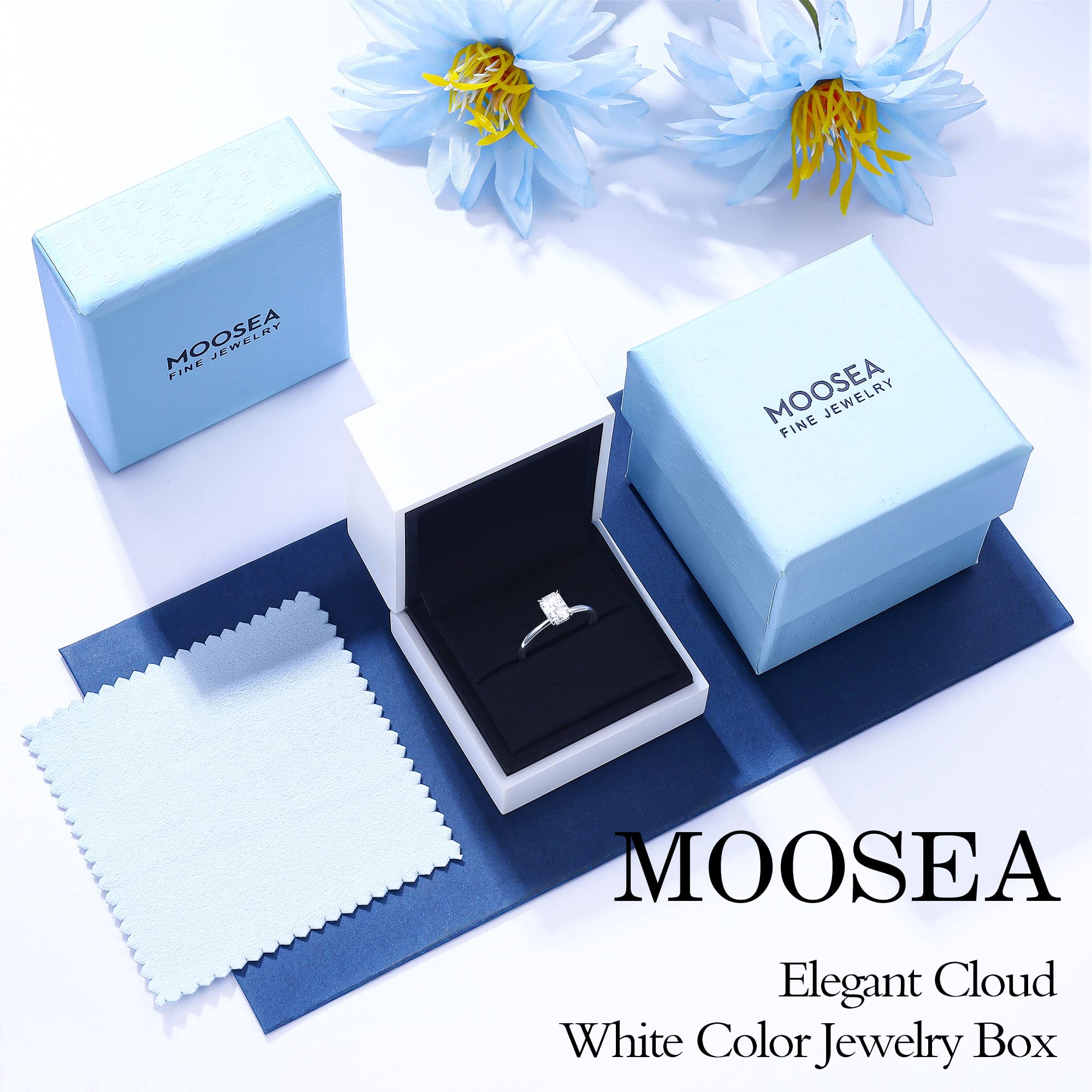 MOOSEA Radiant Cut Moissanite Wedding Rings for Women, 1ct D Color VVS1 Clarity Lab Grown Diamond Rings 14K White Gold Vermeil Solitaire Moissanite Ring for Women Mom Wife Jewelry Gifts