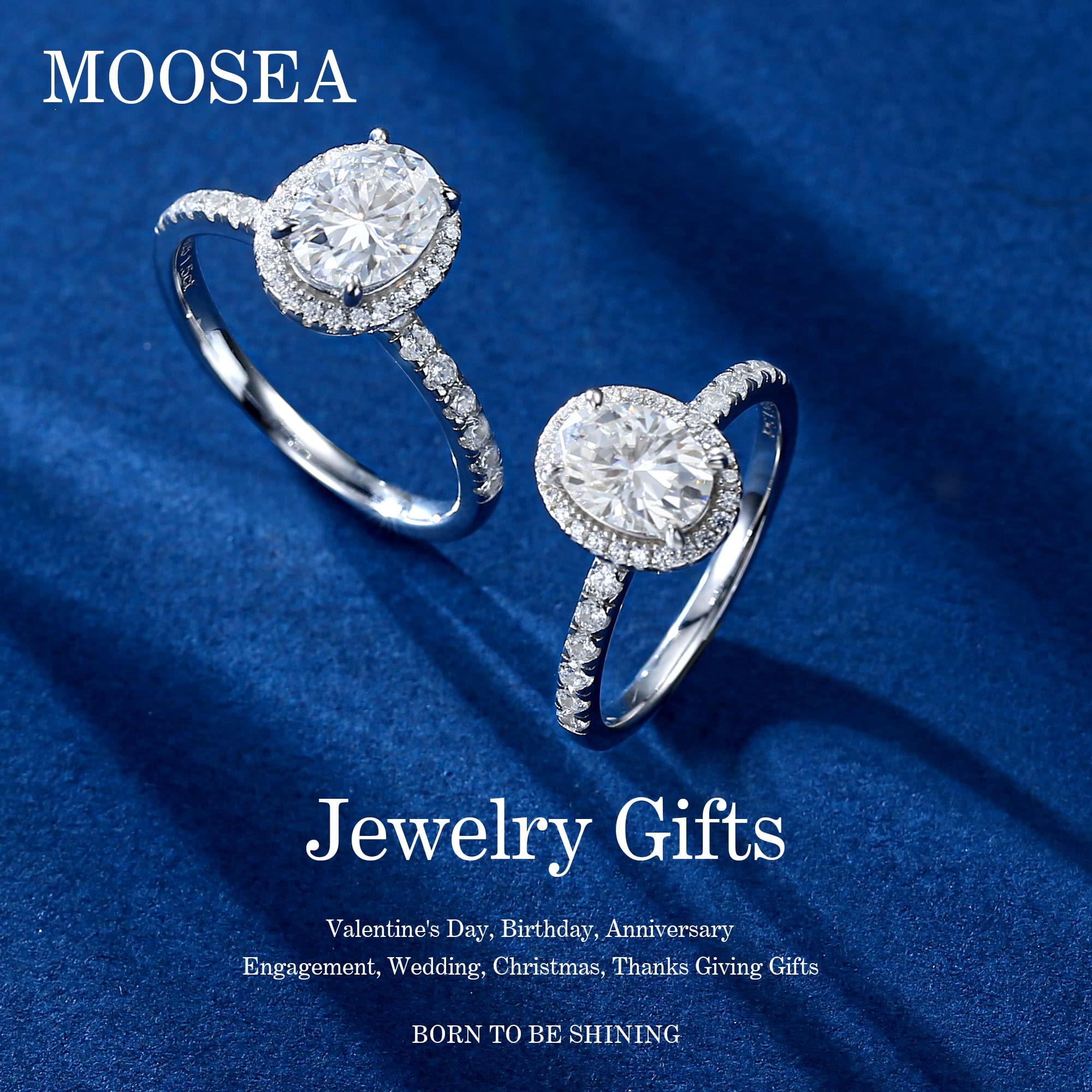 MOOSEA 1.5ct Moissanite Engagement Rings for Women, D Color VVS1 Clarity Lab Created Diamond Wedding Rings 14K White Gold Vermeil Moissanite Promise Rings for Her Anniversary Rings