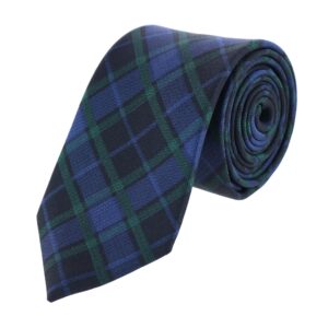 trafalgar men's ives green and navy blackwatch plaid silk necktie, green and