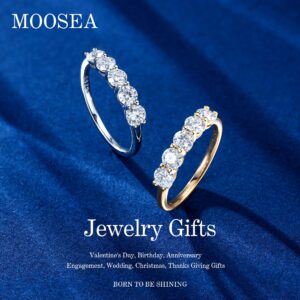 Moissanite 5 Stone Rings for Women, 3.75MM D Color VVS1 Clarity Conflict-Free Lab Created Diamond Anniversary Rings 14K Yellow Gold Filled Solid S925 Sterling Silver Moissanite Wedding Band for Women