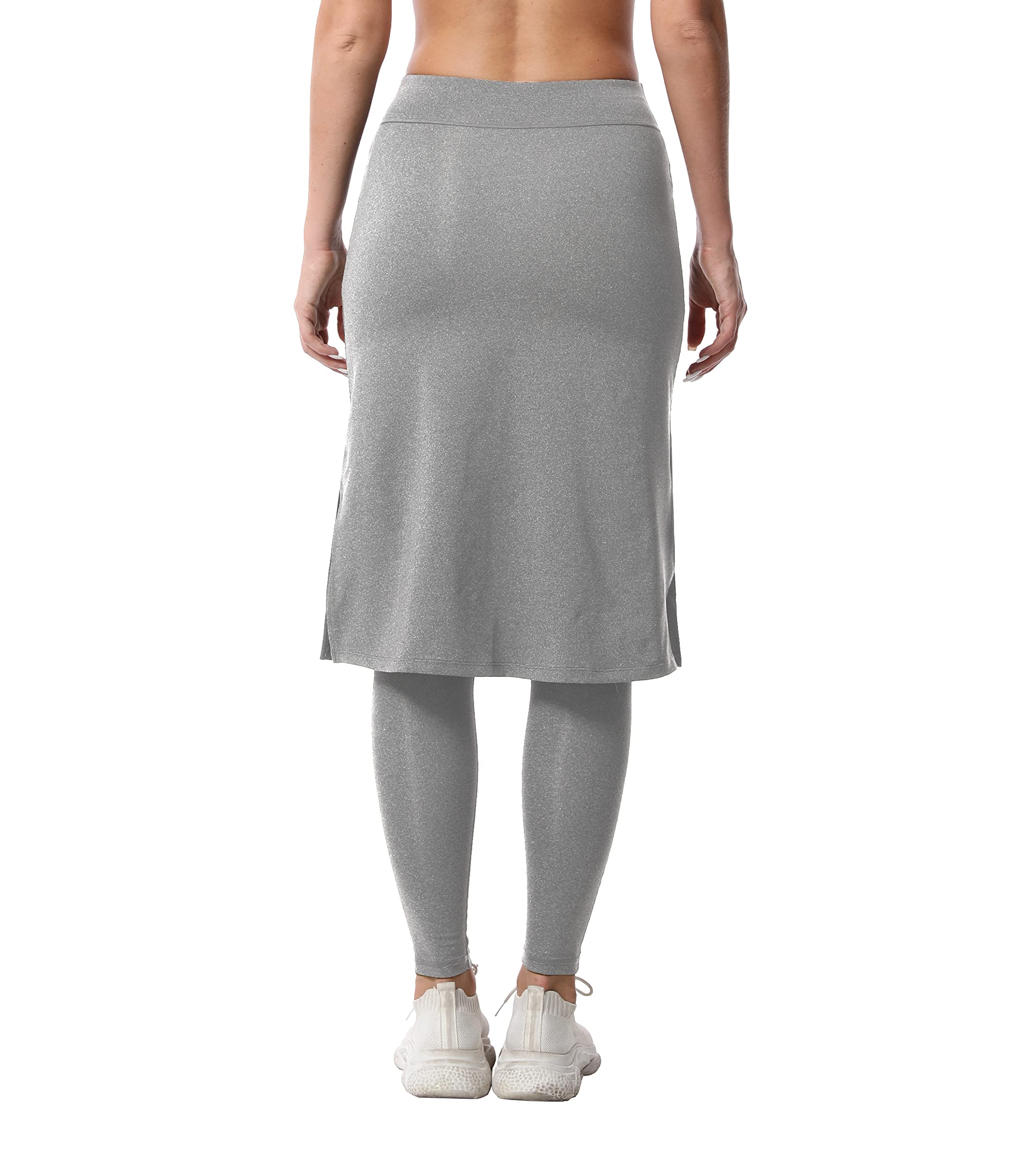 Women's Modest Long Skirt with Attached Leggings Pockets Midi Cover Up Workout Skirted Capris LGY XL Light Grey