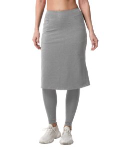 women's modest long skirt with attached leggings pockets midi cover up workout skirted capris lgy xl light grey