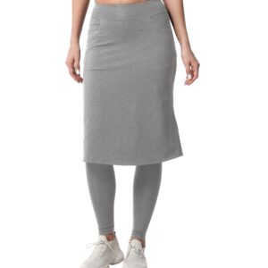 Women's Modest Long Skirt with Attached Leggings Pockets Midi Cover Up Workout Skirted Capris LGY XL Light Grey