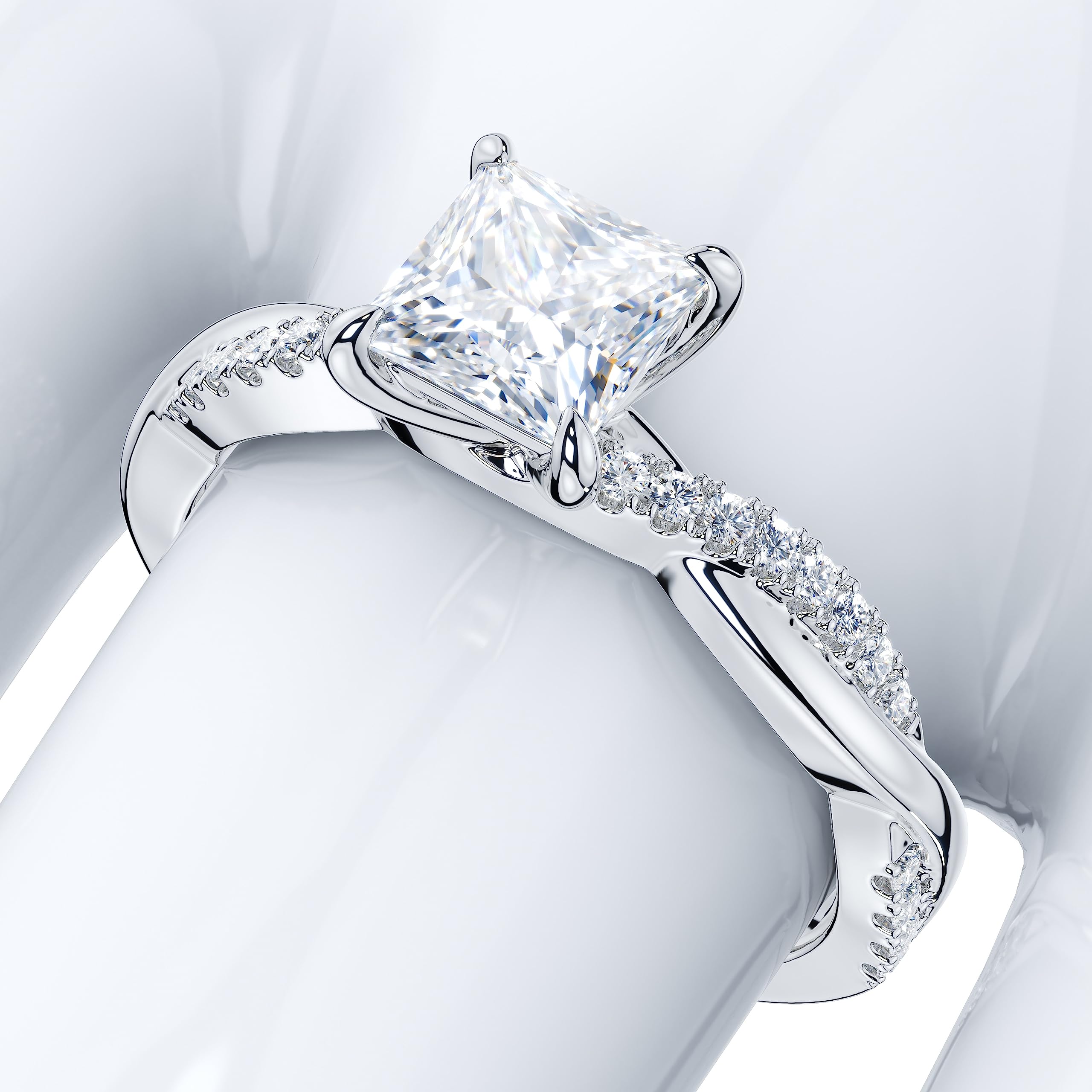 10k White Gold 4-Prong Petite Twisted Vine 1CT Princess Cut Genuine Moissanite Engagement Ring Promise Bridal Ring (7)