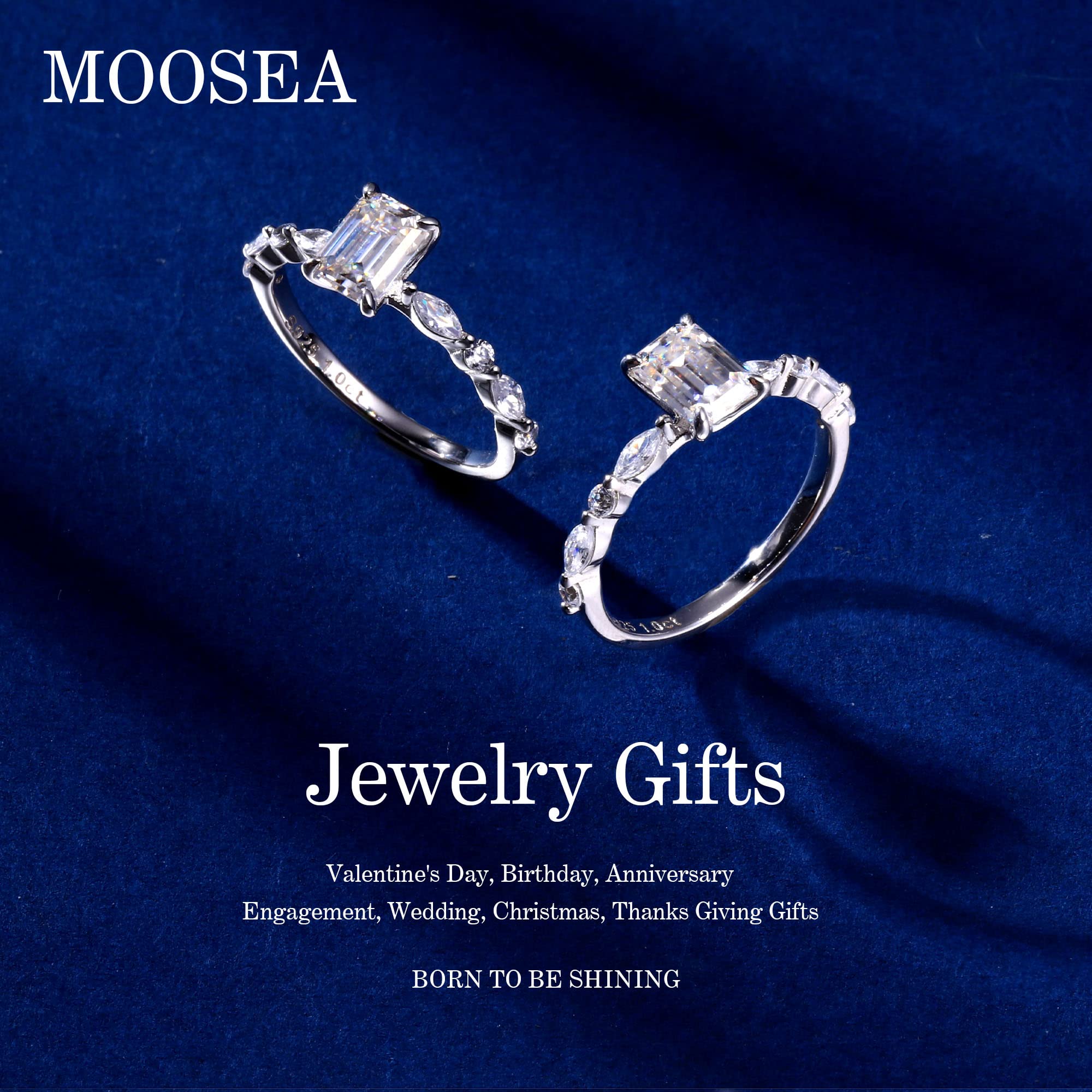 MOOSEA Versailles Moissanite Rings for Women, 1ct D Color VVS1 Clarity Lab Grown Diamond Rings 14K White Gold Vermeil Marquise and Round Side Stone Moissanite Engagement Rings for Women Jewelry Gifts