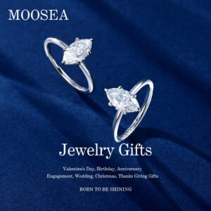 MOOSEA Marquise Moissanite Engagement Rings for Women, 1.5CT D Color VVS1 Clarity 14K White Gold Vermeil Wedding Rings