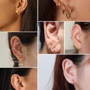 Jewseen 14K Gold Tiny Hoop Earrings Huggie Hoop Earrings 20G Small Endless Hinged Hoops for Earlobe 6mm 8mm 10mm Septum Hoop Septum Ring Cartilage Helix Earrings Nose Hoop for Women Men