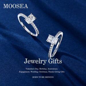 MOOSEA 1 ct Moissanite Ring for Women, D Color VVS1 Clarity Radiant Cut Lab Created Diamond Engagement Ring 14K White Gold Vermeil Moissanite Solitaire Wedding Rings for Women Wife Girlfriend Gifts