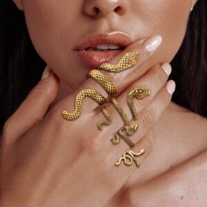 Choistily Snake Rings for Women Silver Vintage Snake Knuckle Rings Open Adjustable Snake Wrap Rings