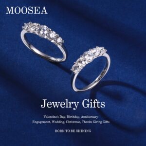 MOOSEA Moissanite Engagement Rings for Women, D Color VVS1 Clarity Lab Created Simulated Diamond Wedding Rings 14K White Gold Vermeil Moissanite Rings for Women Trendy Moissanite Jewelry Gifts