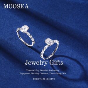 MOOSEA 1.5ct Moissanite Side Stone Ring for Women, D Color VVS1 Clarity Lab Created Diamond Wedding Ring 14K White Gold Vermeil Solid Moissanite Solitaire Engagement Rings for Women Gift