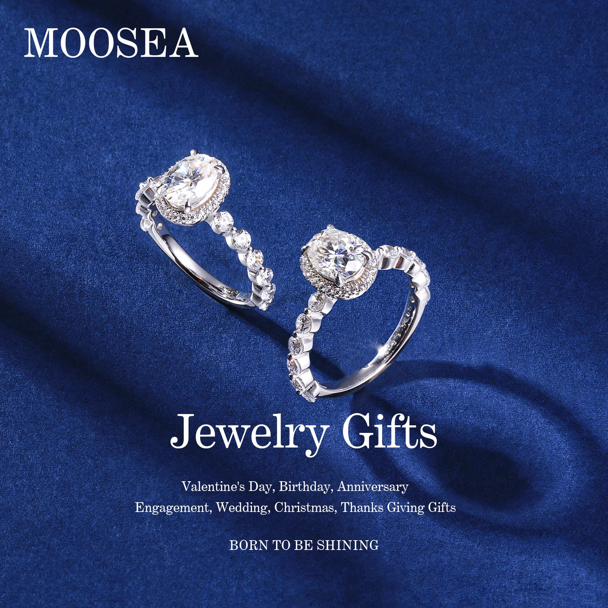 MOOSEA 1.5ct Moissanite Engagement Rings for Women, D Color VVS1 Clarity Lab Grown Diamond Wedding Rings 14K White Gold Vermeil Moissanite Halo Rings for Women Anniversary Jewelry Gifts