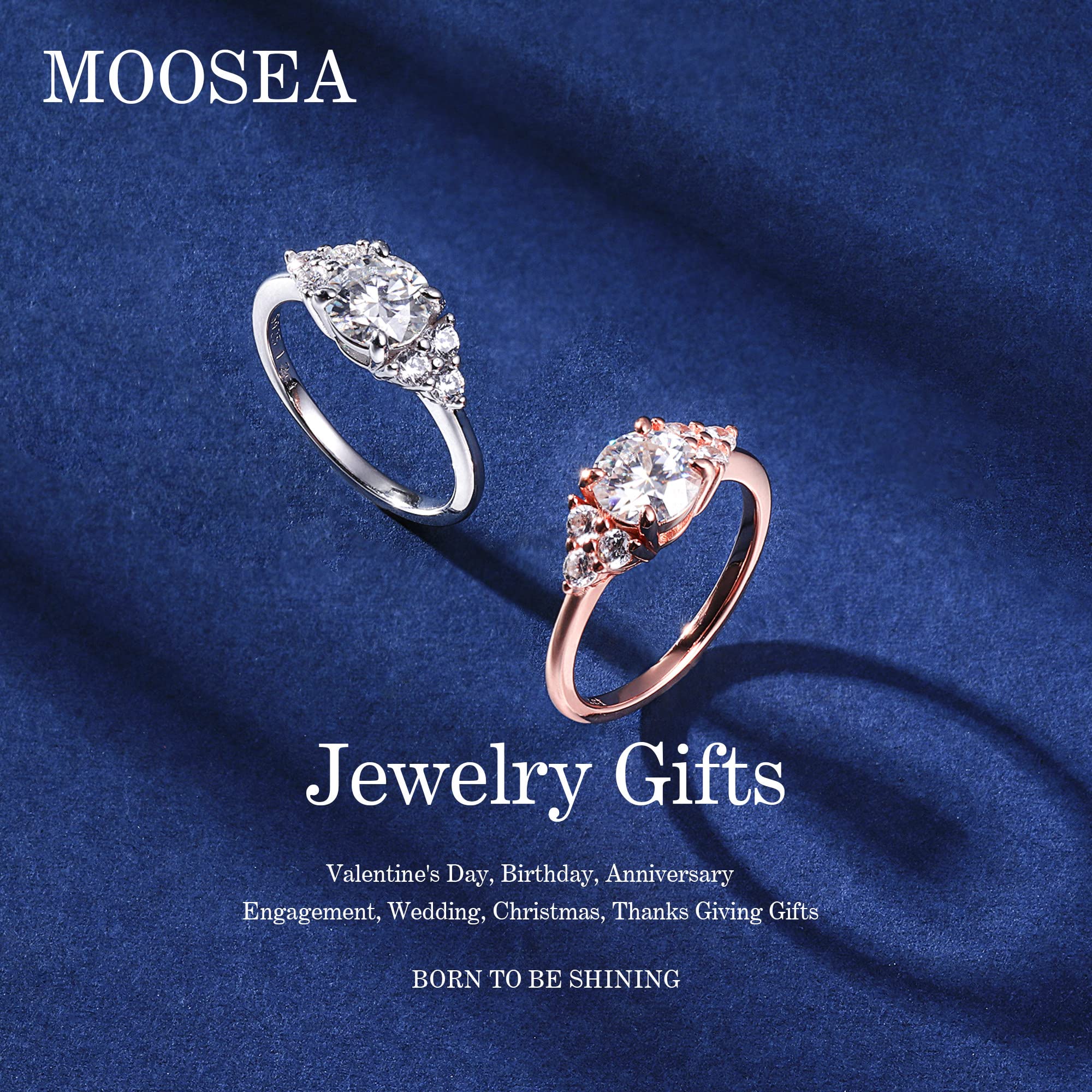 MOOSEA 1.2ct Moissanite Engagement Rings for Women, Brilliant D Color VVS1 Clarity Lab Created Diamond Wedding Rings 14K Rose Gold Vermeil Moissanite Anniversary Rings for Women Gifts