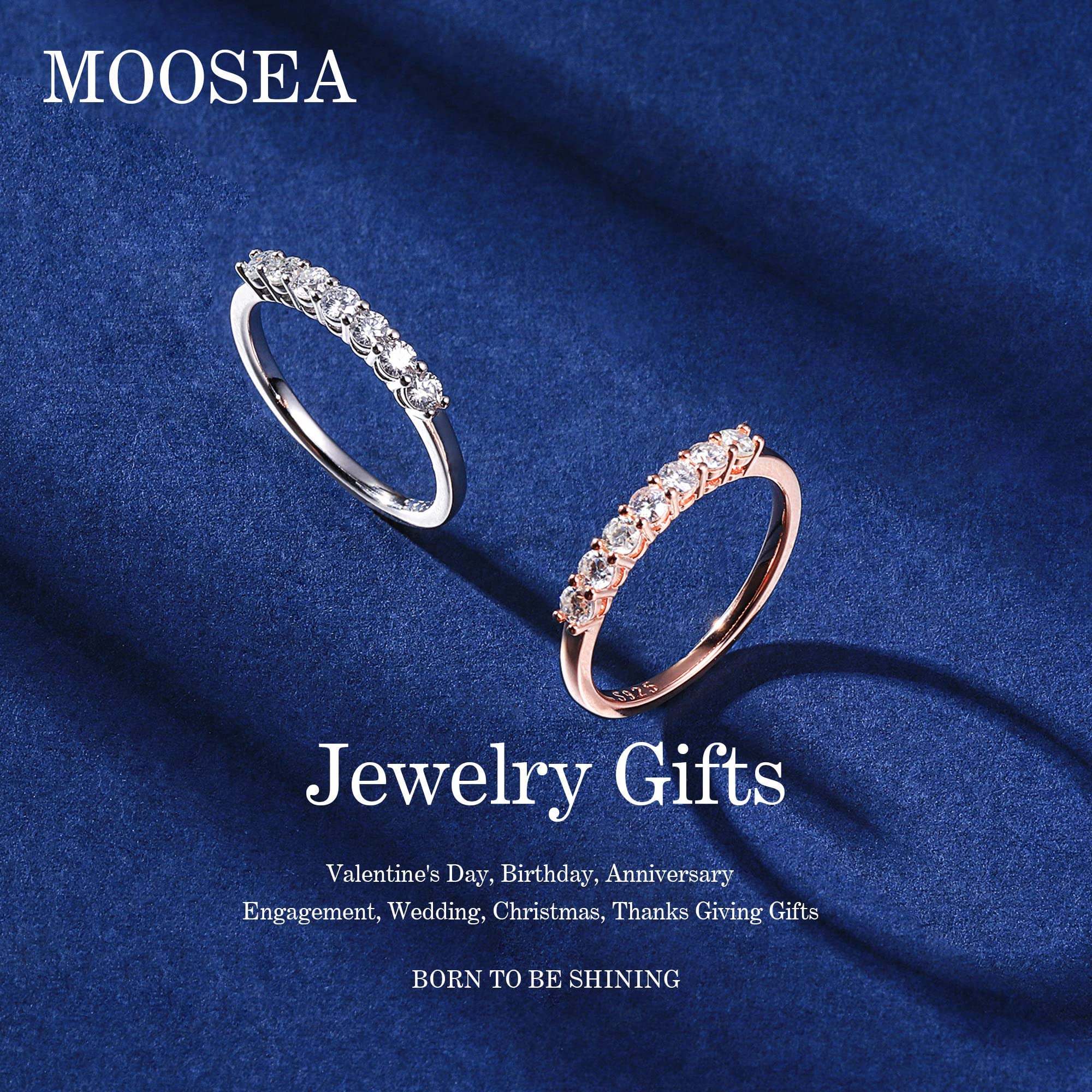 MOOSEA 7 Stone Moissanite Rings for Women, D Color VVS1 Clarity Lab Created Diamond Wedding Rings 14K Yellow Gold Vermeil Moissanite Promise Rings for Her Wedding Rings for Women