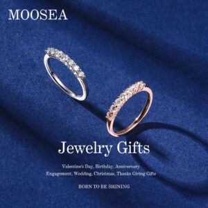 MOOSEA 7 Stone Moissanite Wedding Band for Women, D Color VVS1 Clarity Lab Created Diamond Rings 14K Yellow Gold Vermeil Moissanite Anniversary Rings for Women Promise Rings for Her Gift