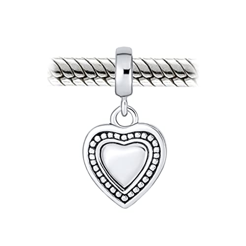 Vintage Style Personalized Gift Dangle Script Initial Alphabet Letter T Heart Charm Bead For Women For Teen Solid .925 Sterling Silver Fits European Bracelet Custom Engraved