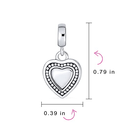 Vintage Style Personalized Gift Dangle Script Initial Alphabet Letter T Heart Charm Bead For Women For Teen Solid .925 Sterling Silver Fits European Bracelet Custom Engraved