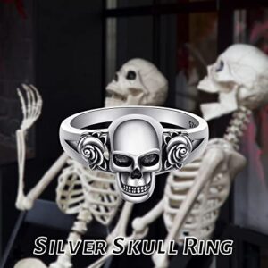 CUPENDA Skull Rings 925 Sterling Silver Gothic Skull Head with Rose Flower Statement Ring Vintage Skeleton Jewelry for Women -7