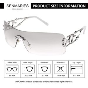 SENMARIES Rimless Y2k Sunglasses For Women Men Rectangle Vintage glasses Fashion Flame Metal Sunglass Frameless Retro Eyewear