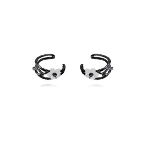 reffeer solid 925 sterling silver flower cuff clip-on earrings cartilage wraps for women teens helix ear cuffs no piercing (b-black)