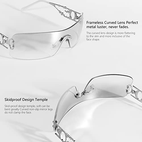 SENMARIES Rimless Y2k Sunglasses For Women Men Rectangle Vintage glasses Fashion Flame Metal Sunglass Frameless Retro Eyewear