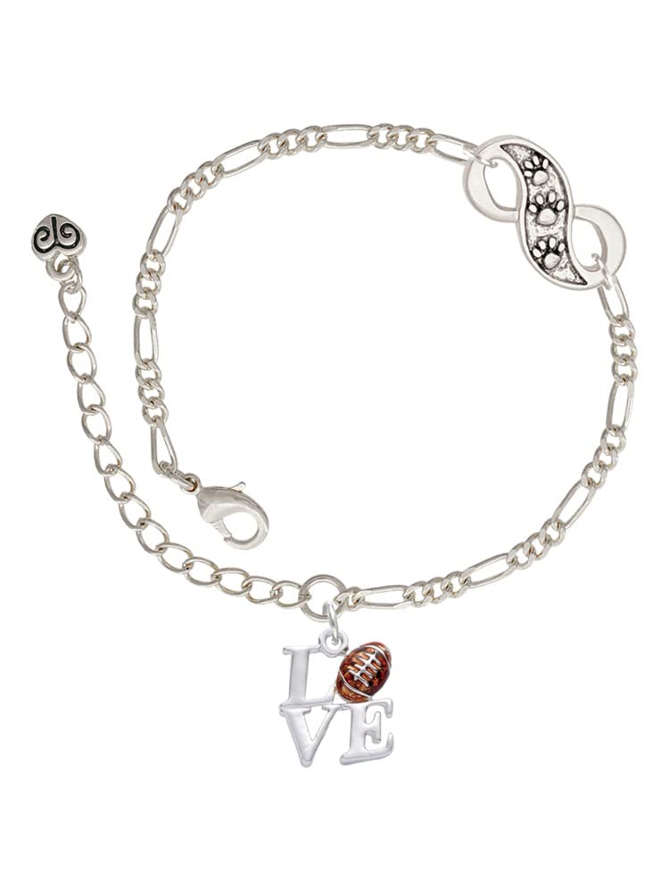 Delight Jewelry Silvertone Love with Football - Silver-tone Paw Infinity Link Chain Bracelet, 6"+2" Extender