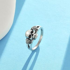 CUPENDA Skull Rings 925 Sterling Silver Gothic Skull Head with Rose Flower Statement Ring Vintage Skeleton Jewelry for Women -7