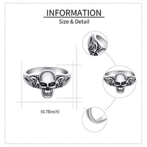 CUPENDA Skull Rings 925 Sterling Silver Gothic Skull Head with Rose Flower Statement Ring Vintage Skeleton Jewelry for Women -7