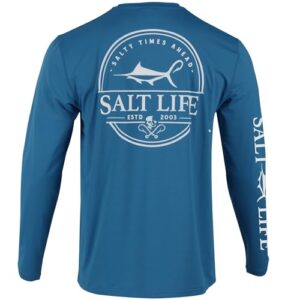 salt life mens dragnet slx long sleeve classic fit shirt, atlantic blue, medium