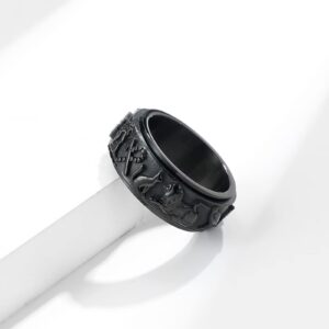 Ancient Egyptian Symbol Totem Spinner Rings Stainless Steel Fidget Anxiety Rotating Runes Ring Talisman Amulet Protection for Men Women Size 6-12,Silver Gold Black