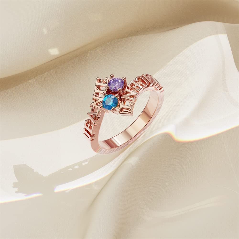 Zeekisfia Custom 3D Name Ring Creative Personalized Birthstone Ring Promise Ring for Her Women Mother Grandma Wife Jewelry Gifts