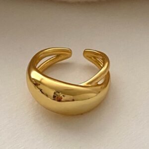 THJEW Womens Open Adjust Chunky Dome Geometric Ring,Adjustable 14K Yellow Gold Statement Ring Jewelry for Women (Ring_B, Adjustable)