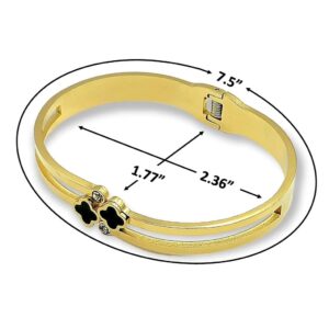 Dainty Clover Bangle Bracelet Stainless Steel Gold Plated With Crystal Accents