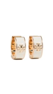 tory burch women's kira enamel huggie hoop earrings, tory gold/new ivory, one size