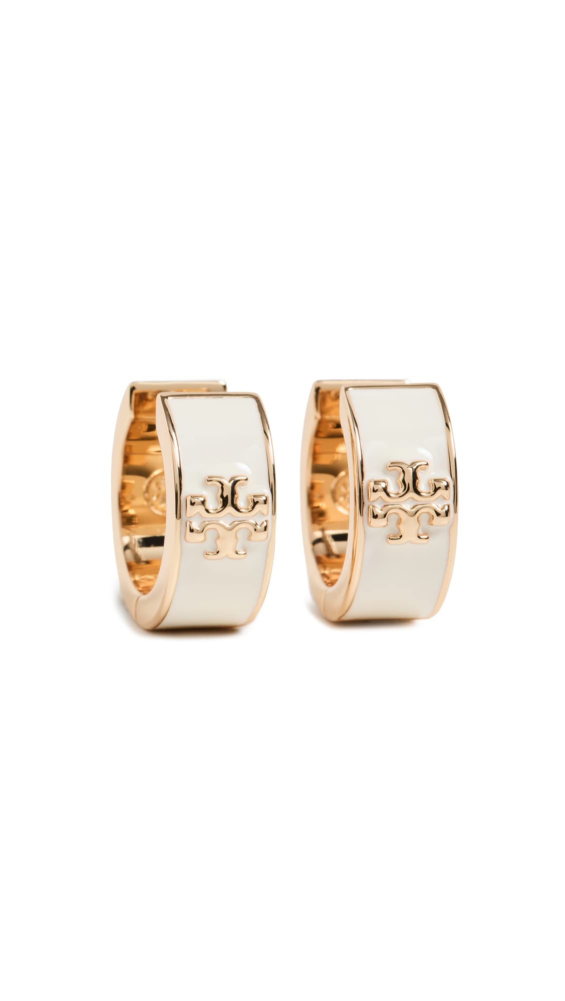 Tory Burch Women's Kira Enamel Huggie Hoop Earrings, Tory Gold/New Ivory, One Size