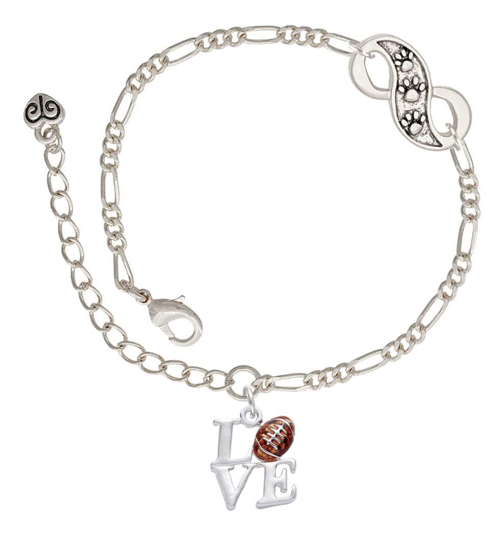 Delight Jewelry Silvertone Love with Football - Silver-tone Paw Infinity Link Chain Bracelet, 6"+2" Extender