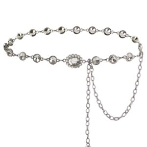 BEMYLV Silver Rhinestone Chain Belt Sparkly Bling Crystal Waist Chains for Women Dresses Girls Fashion