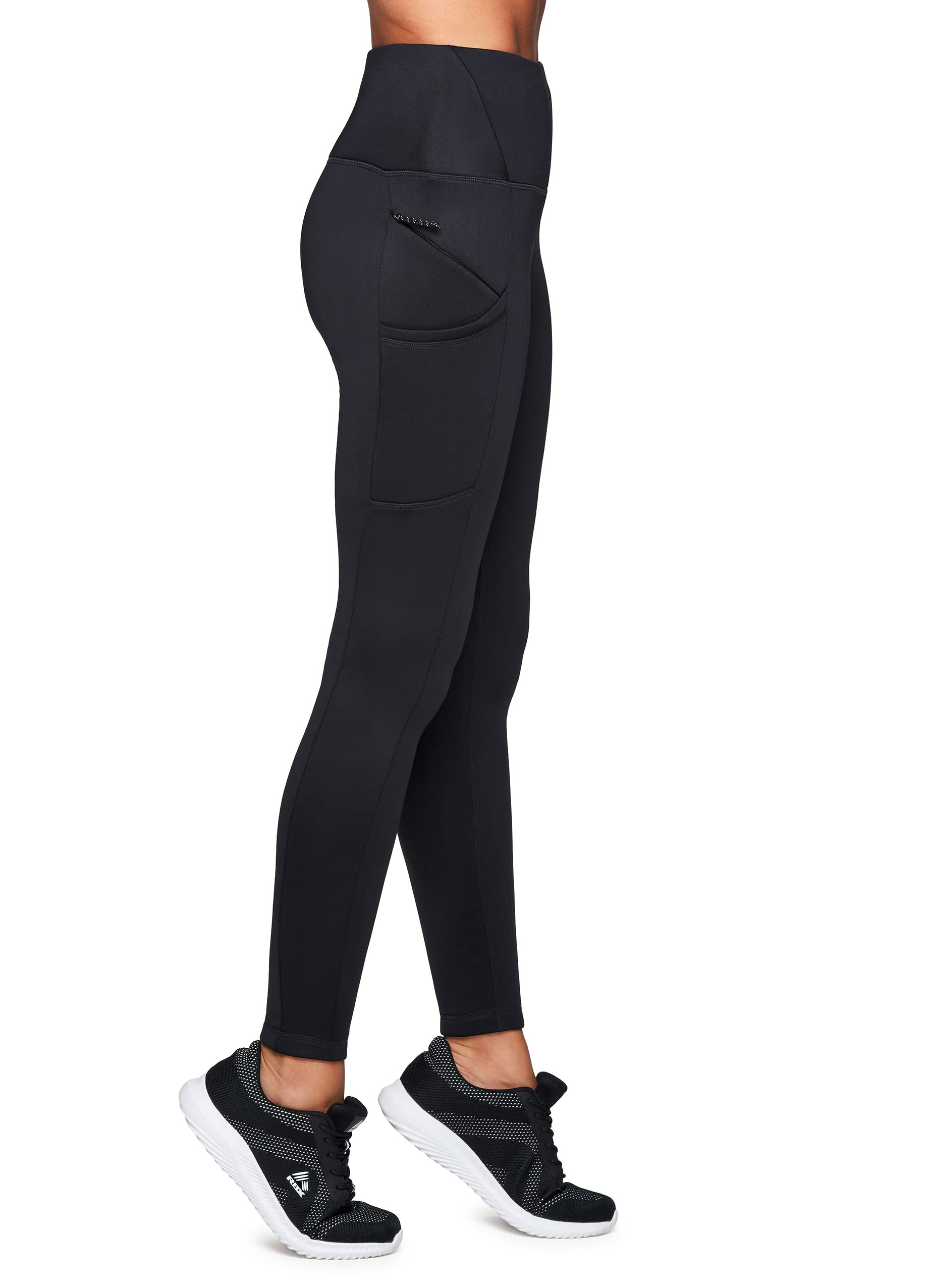 Avalanche Women's Full Length Zipper Pocket Hiking Fleece Lined Legging Black 4Pkt L