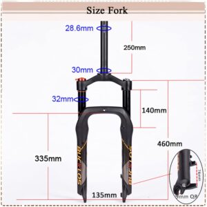 BUCKLOS 20 inch Air MTB Suspension Fork 4.0 Fat Tire, 140mm Travel Spacing Hub 135mm 1 1/8 Straight Tube Manual Lockout 9mm QR Mountain Bike Front Forks, fit Snow Beach XC E-Bikes ect.