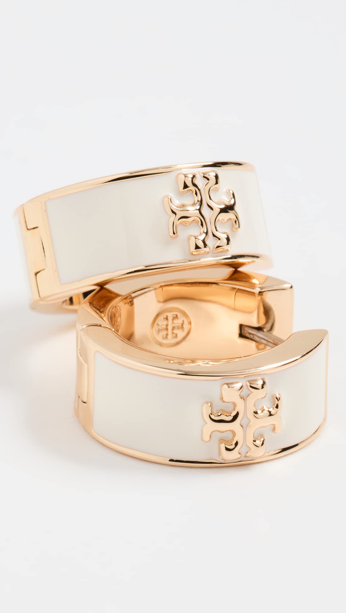 Tory Burch Women's Kira Enamel Huggie Hoop Earrings, Tory Gold/New Ivory, One Size