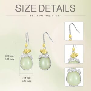 JKR Jade Earrings for Women Sterling Silver Lotus Flower Earrings Teardrop Jade lotus Drop Earrings Jewelry Birthday Christmas Gifts for Women Mom Wife Girls