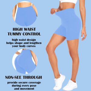 FULLSOFT High Waisted Biker Shorts for Women-5" Tummy Control Fitness Athletic Workout Running Yoga Gym Soft Shorts (Blueck,Small-Medium)