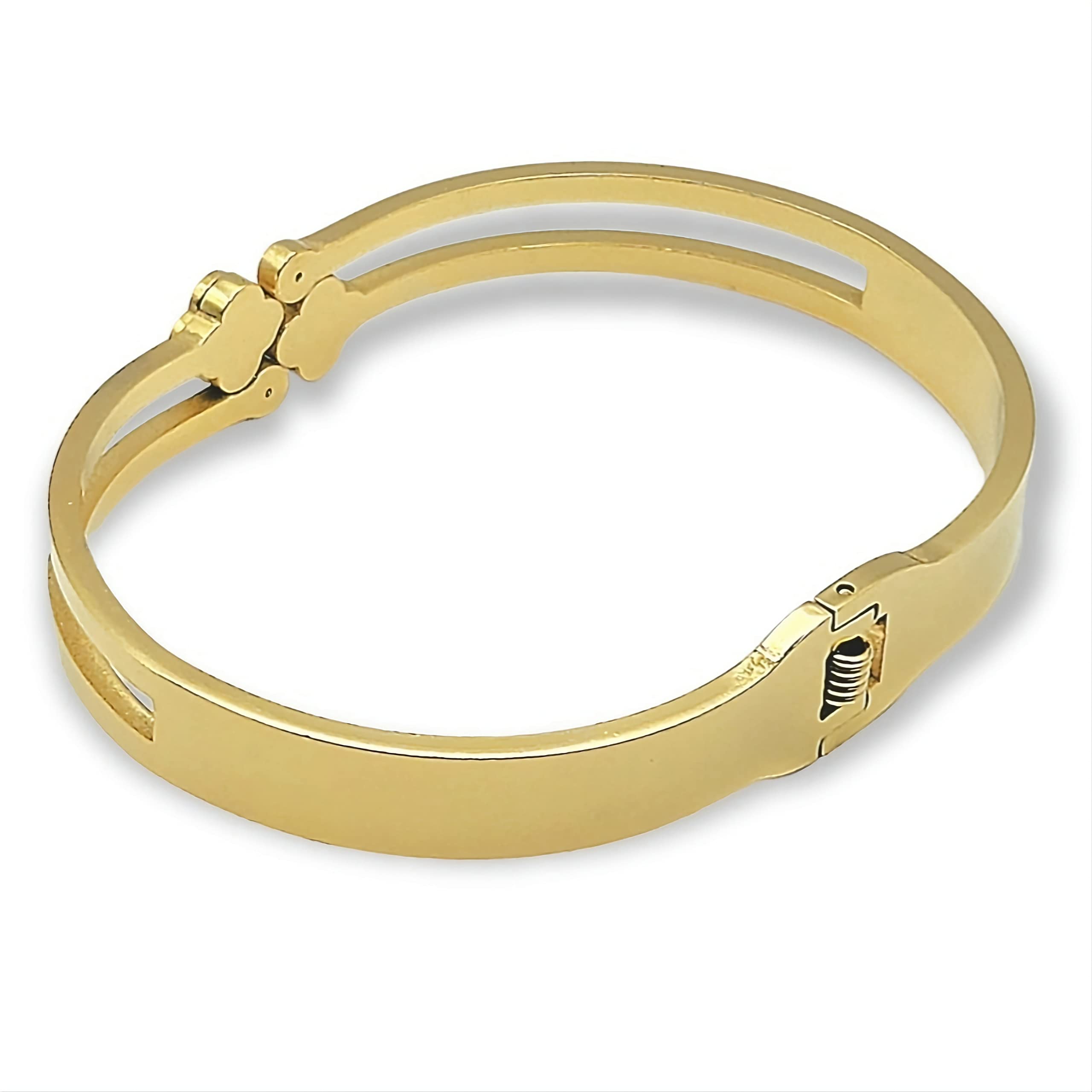 Dainty Clover Bangle Bracelet Stainless Steel Gold Plated With Crystal Accents