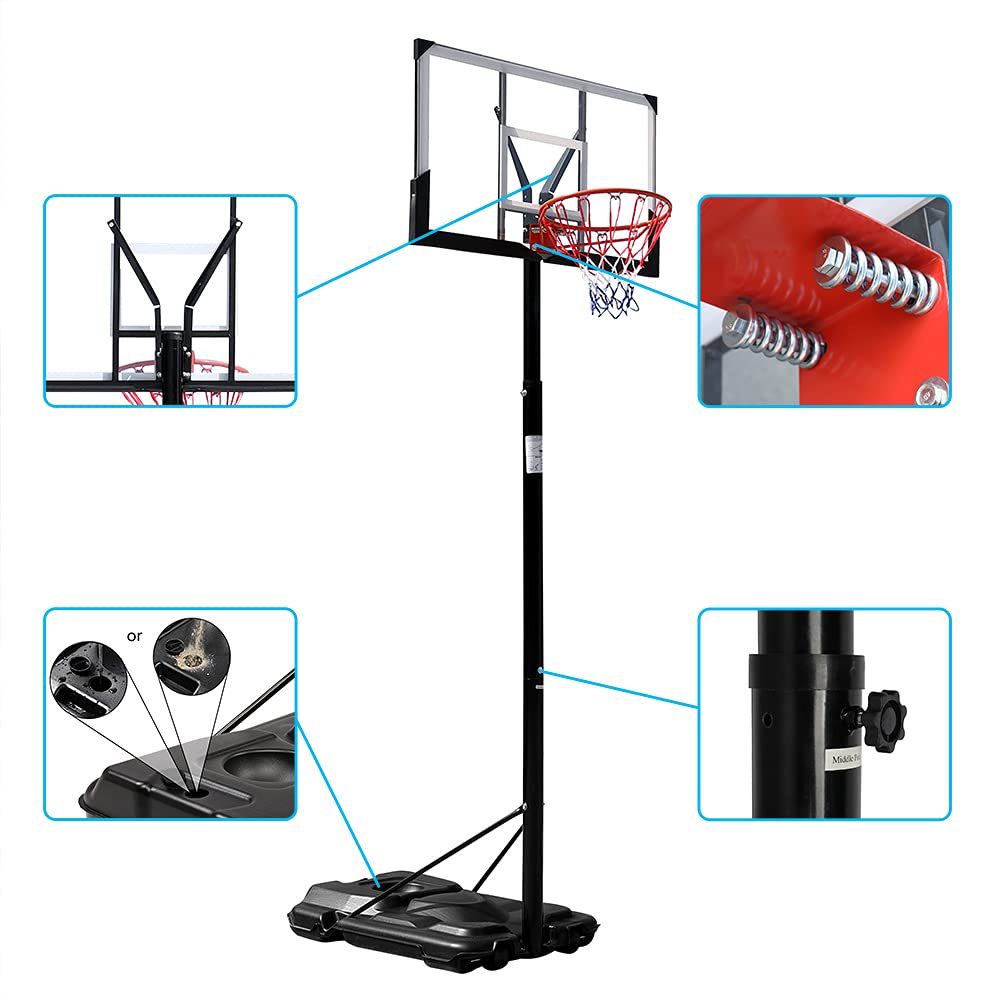 Ktaxon 8-10Ft Height Adjustable Basketball Hoop, 44 Inch Portable PC Backboard System, Adults & Youths Basketballs Goal Set W/Fillable Base, Nylon Net for Indoor Outdoor